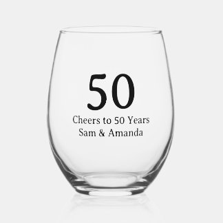 Simple Personalized 50th Anniversary Stemless Wine Glass