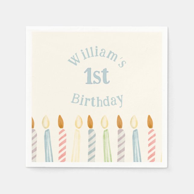 Simple Personalized Birthday Name Candles Party Napkins (Front)