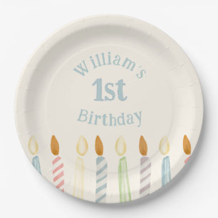 Simple Personalized Birthday Name Candles Party Paper Plates