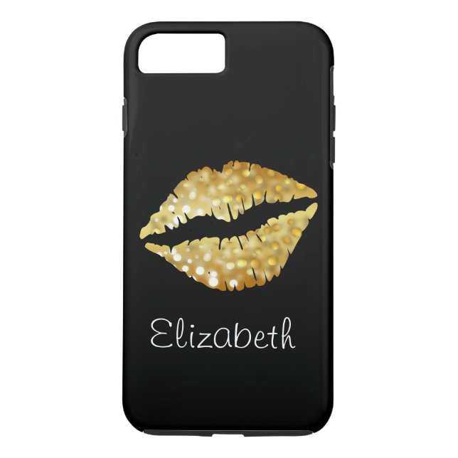 Simple Personalized Black Glitter Gold Lips Case-Mate iPhone Case (Back)