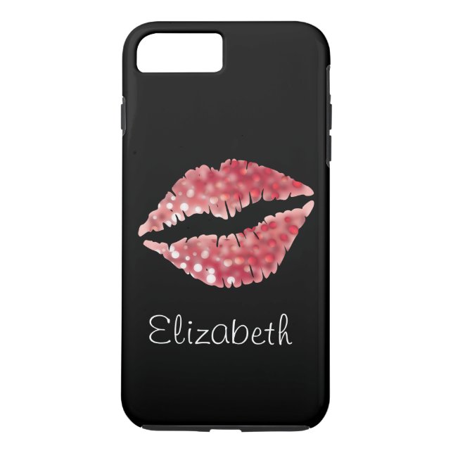 Simple Personalized Black Glitter Red Lips Case-Mate iPhone Case (Back)
