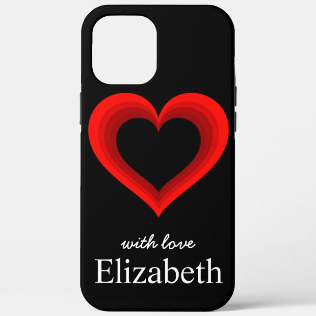 Simple Personalized Black Red Heart Case-Mate iPhone Case (Back)