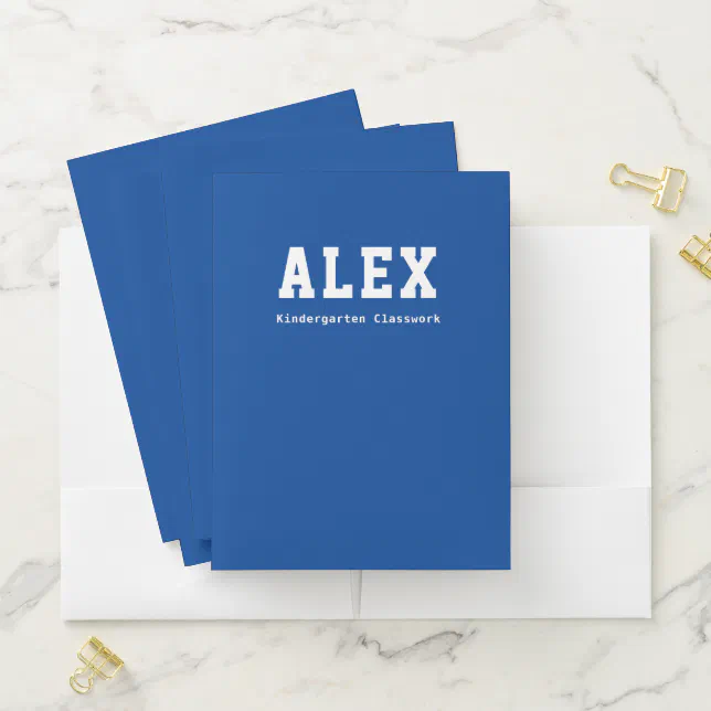 Simple Personalized Blue Kindergarten Classwork Pocket Folder | Zazzle