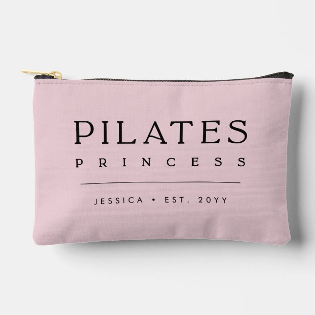 Simple Personalized Blush Pink Pilates Princess Accessory Pouch (Front)
