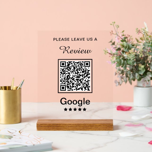 Simple Personalized Business Leave a Review Acrylic Sign (Wedding)