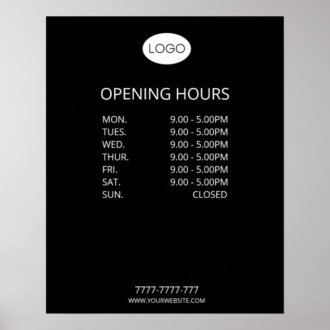 Simple Personalized Business Opening Hours Logo Poster (Front)