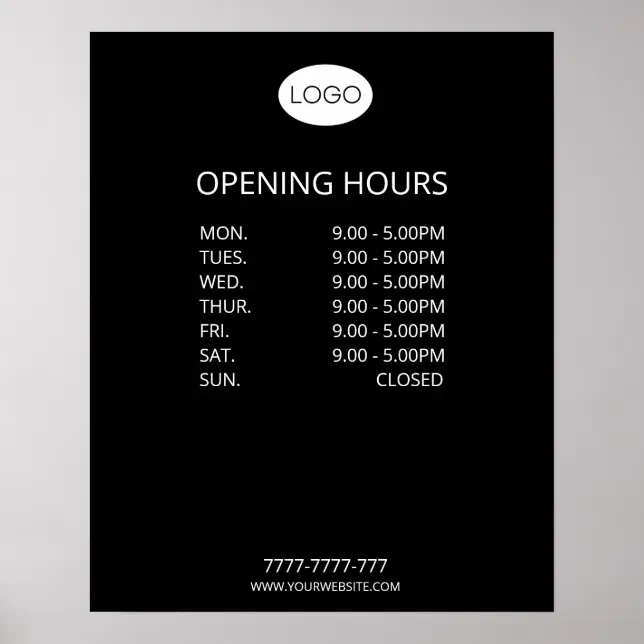 Operating Hour Poster Simple Personalized Business Opening Hours Logo Poster | Zazzle