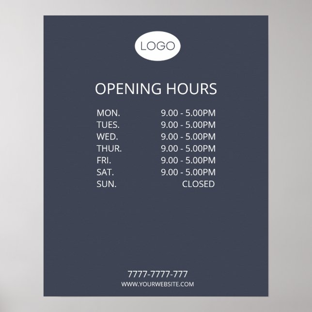 Simple Personalized Business Opening Hours Logo Poster (Front)