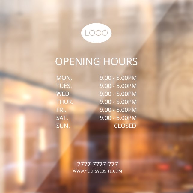 Simple Personalized Business Opening Hours Logo Window Cling (Sheet 2)