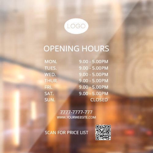 Simple Personalized Business Opening Hours Logo Window Cling
