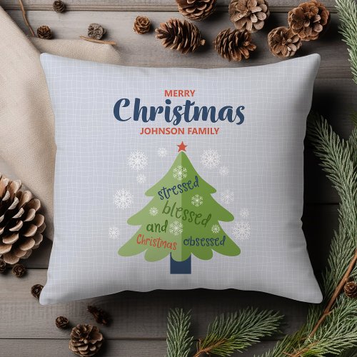 Simple Personalized Christmas Tree Holiday Throw Pillow