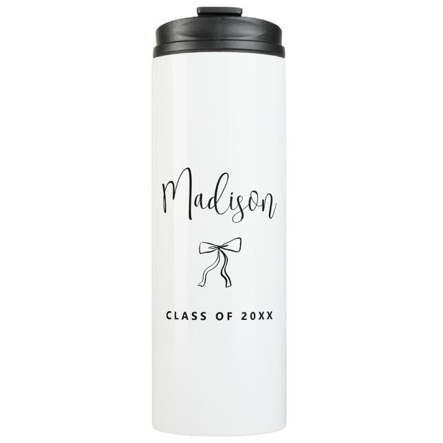 Simple Personalized Class of 2025 Graduation Thermal Tumbler (class of 2025 graduation thermal coffee tumbler with name, chic modern simple, college, coquette bow)