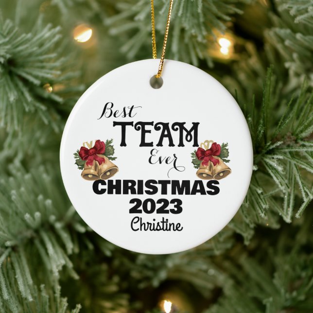 simple personalized co-workers Christmas gift Ceramic Ornament (Tree)