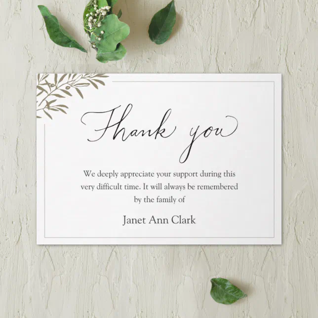 Simple Personalized Condolence Thank You Cards | Zazzle