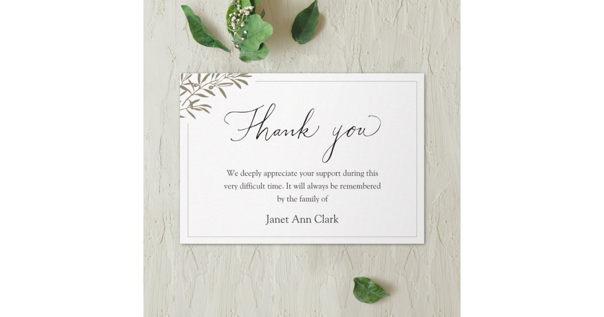 Simple Personalized Condolence Thank You Cards | Zazzle