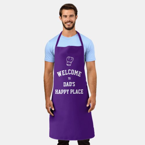 Simple Personalized DADS HAPPY PLACE Purple Apron