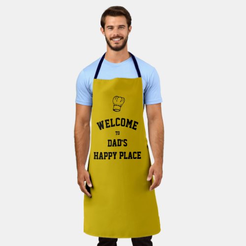 Simple Personalized DADS HAPPY PLACE Yellow Apron