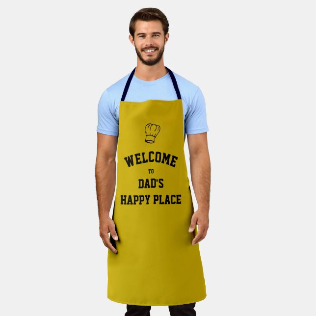 Simple Personalized DAD'S HAPPY PLACE Yellow Apron (Worn)