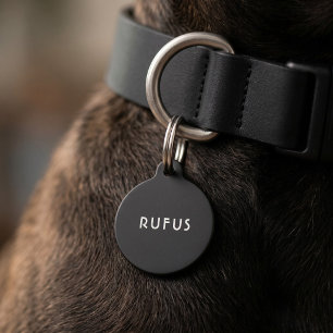 Simple Personalized Dogs Name Black White Pet ID Tag
