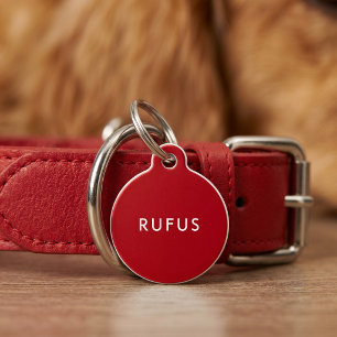 Simple Personalized Dogs Name Red White Pet ID Tag