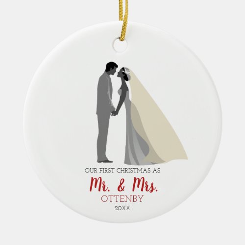 Simple Personalized First Christmas as Mr  Mrs Ceramic Ornament
