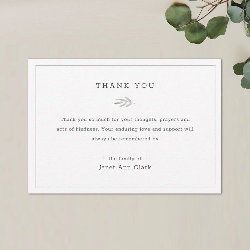 Simple Personalized Funeral Sympathy Condolences Thank You Card
