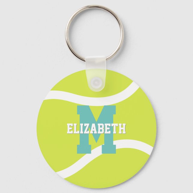 simple personalized girls boys tennis player keychain (Front)