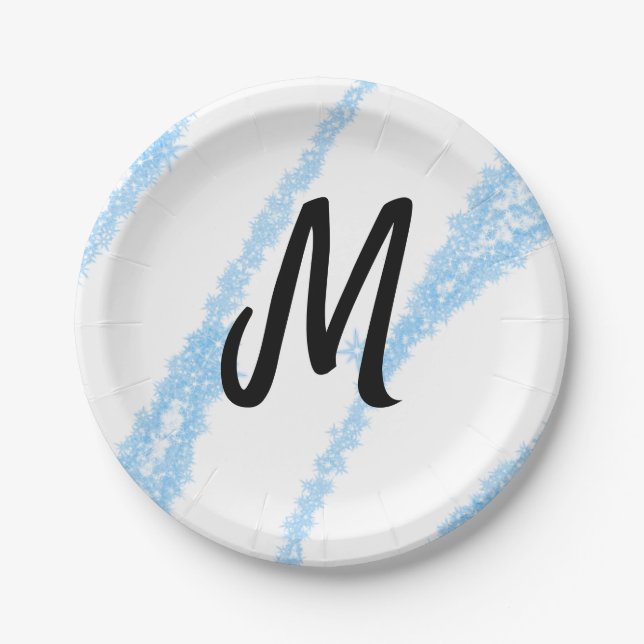 Simple personalized glitter monogram baking  throw paper plates (Front)