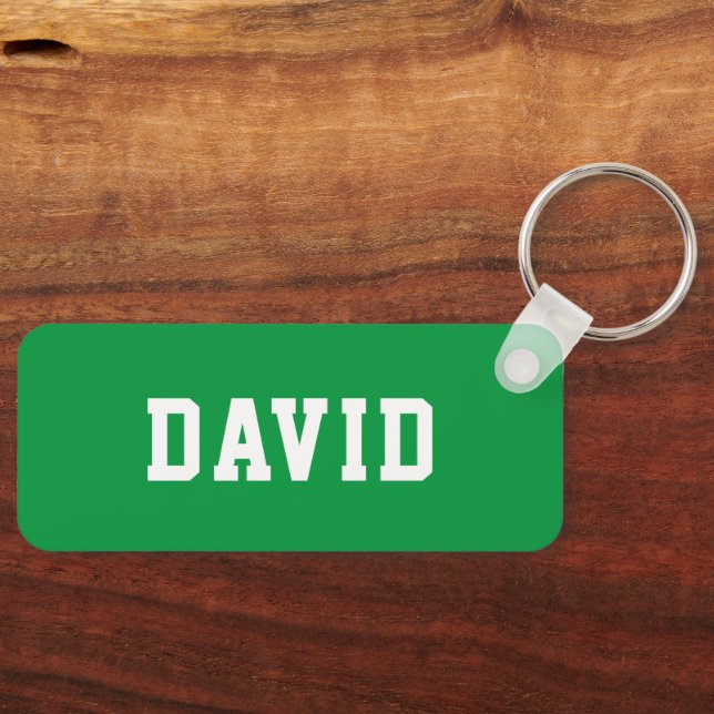 Simple Personalized Green School Backpack Name Tag Keychain (Front)