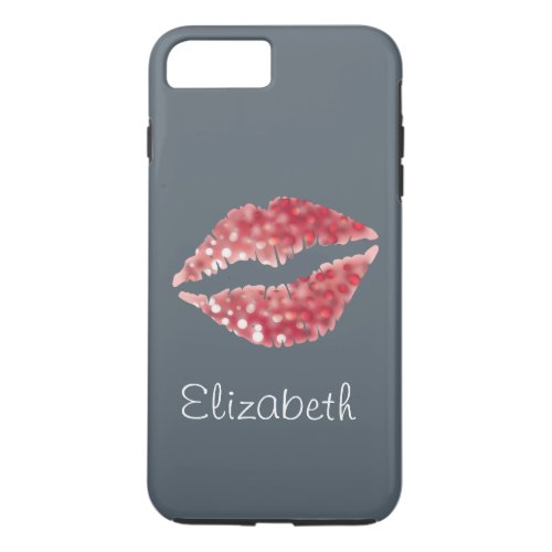 Simple Personalized Grey Glitter Red Lips iPhone 8 Plus7 Plus Case
