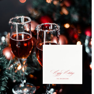 Simple Personalized Happy Holidays Red Cocktail Napkins