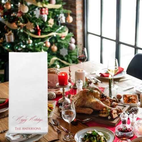 Simple Personalized Happy Holidays Red text Cloth Napkin