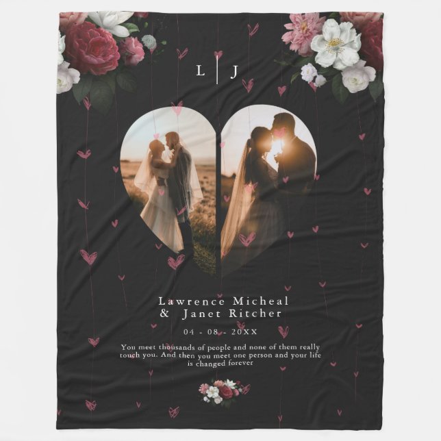 Simple personalized Heart shape 2 Photo Collage Fleece Blanket (Front)