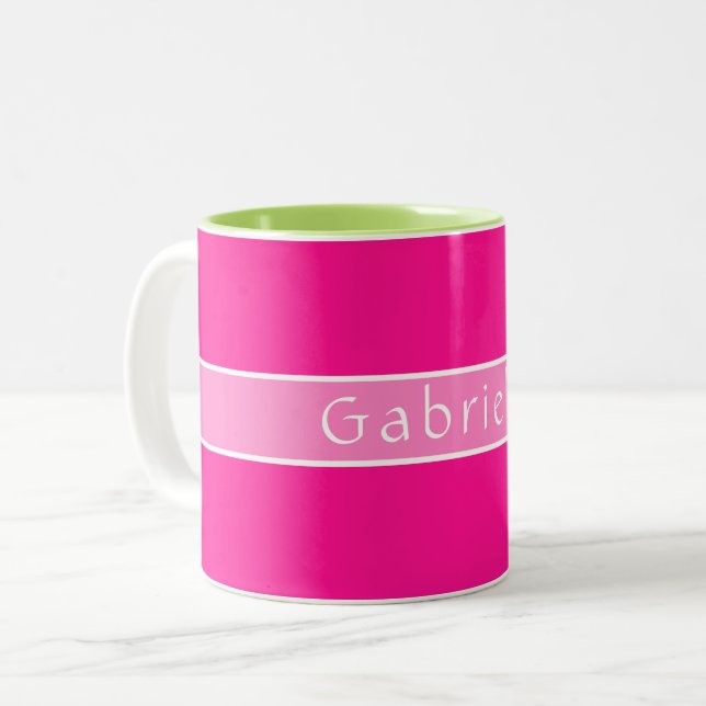 Simple Personalized Hot Pink Two-Tone Coffee Mug (Front Left)