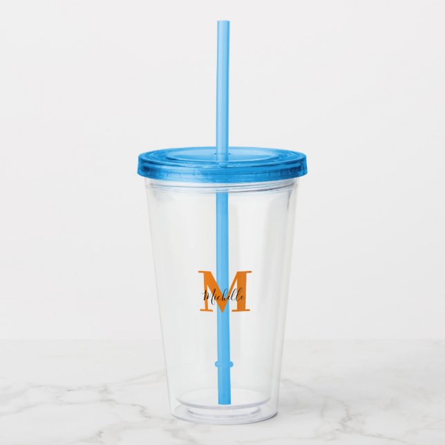 Simple Personalized Initials and Name Monogram Acrylic Tumbler (Front)