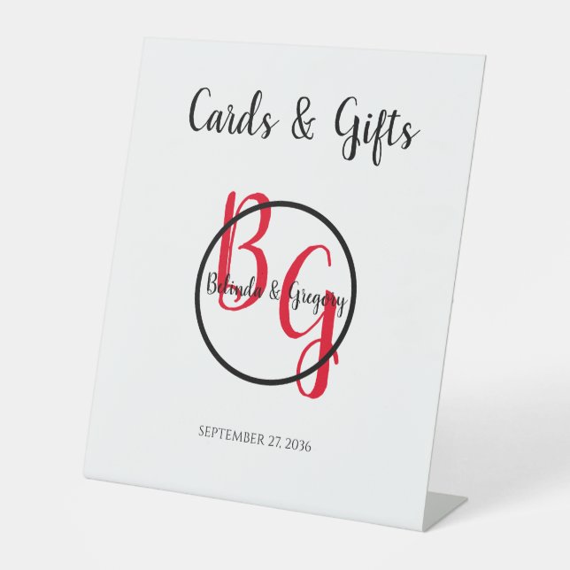 Simple Personalized Initials Wedding Cards & Gifts Pedestal Sign (Front)