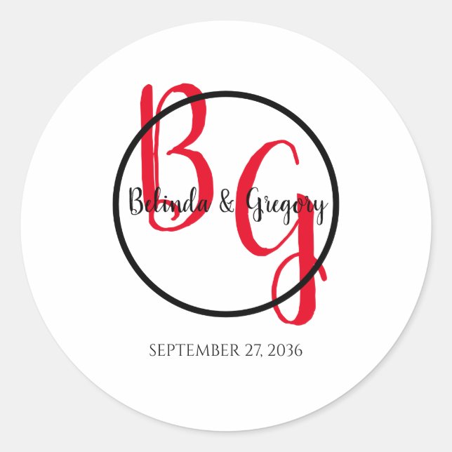 Simple Personalized Initials Wedding  Classic Round Sticker (Front)