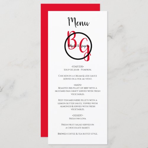 Simple Personalized Initials Wedding  Menu