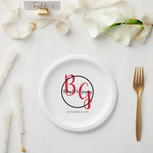 Simple Personalized Initials Wedding   Paper Plates