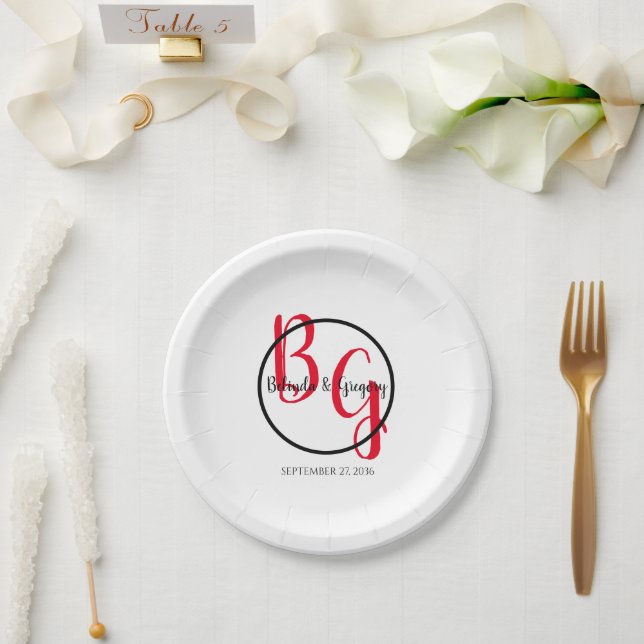 Simple Personalized Initials Wedding   Paper Plates (Wedding)