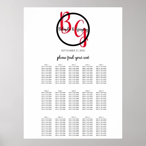 Simple Personalized Initials Wedding Seating Chart