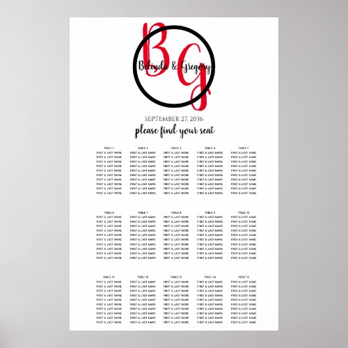 Simple Personalized Initials Wedding Seating Chart