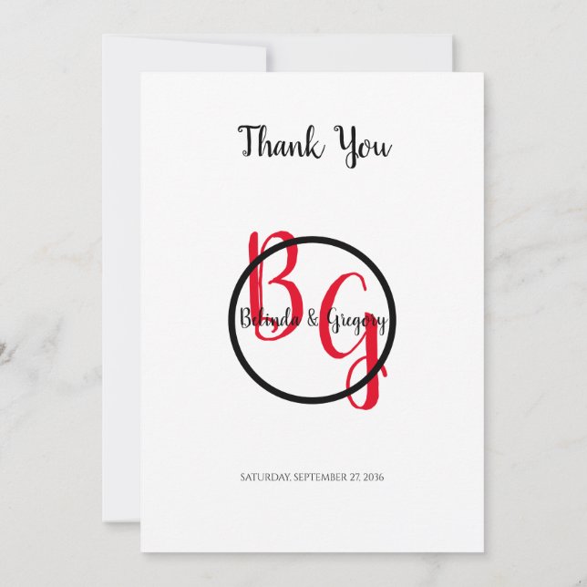 Simple Personalized Initials Wedding Thank You Card (Back)