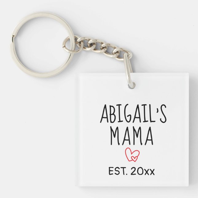 Simple Personalized Mama Gift with Child’s Name  Keychain (Front)