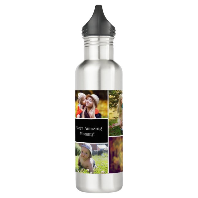Simple Personalized Mom Multiple Photo collage Stainless Steel Water Bottle (Left)