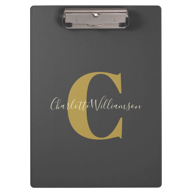 Simple Personalized Monogram and Name in Black   Clipboard (Front)