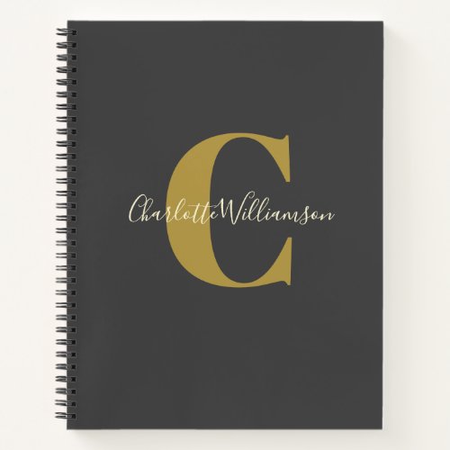 Simple Personalized Monogram and Name in Black Notebook