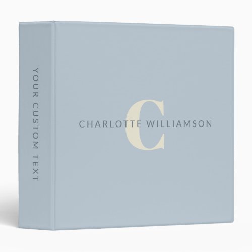 Simple Personalized Monogram and Name in Blue  3 Ring Binder