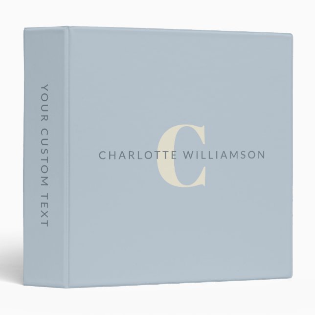 Simple Personalized Monogram and Name in Blue  3 Ring Binder (Front/Spine)