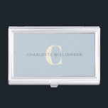 Simple Personalized Monogram and Name in Blue Business Card Case<br><div class="desc">Simple Personalized Monogram and Name in Dusty Blue Business Card Case</div>